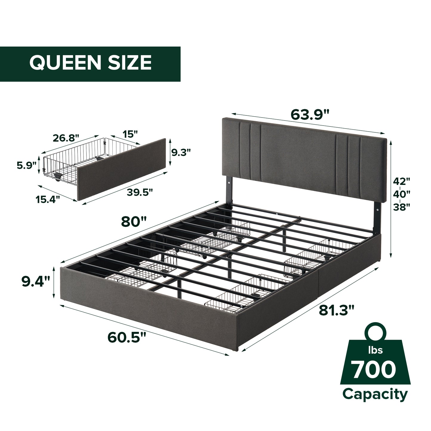 Serena Storage Fabric Upholstered Platform Bedframe