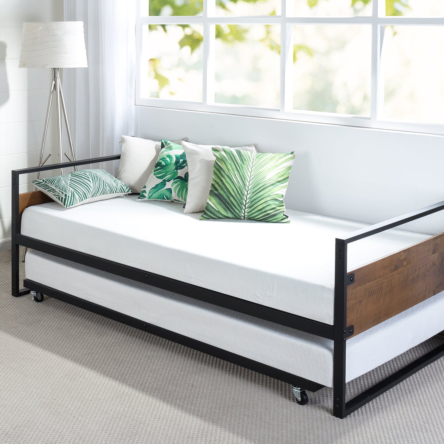 Ironline Metal and Wood Day Bed with Pull-Out Bed