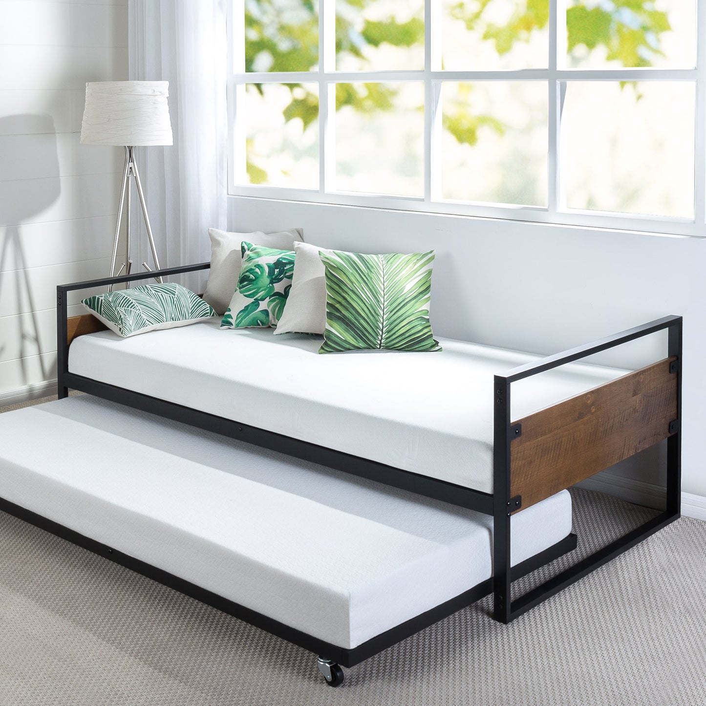 Ironline Metal and Wood Day Bed with Pull-Out Bed