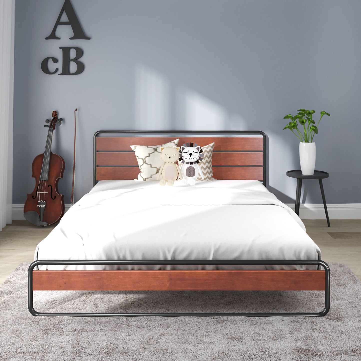 Horizon Metal and Wood Platform Bed Frame